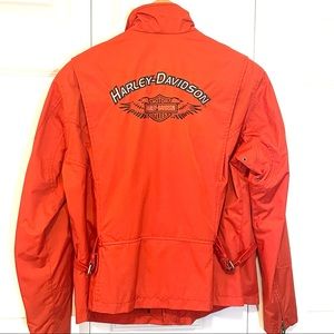 Harley-Davidson Moto Jacket Orange Windbreaker Logo Emblem